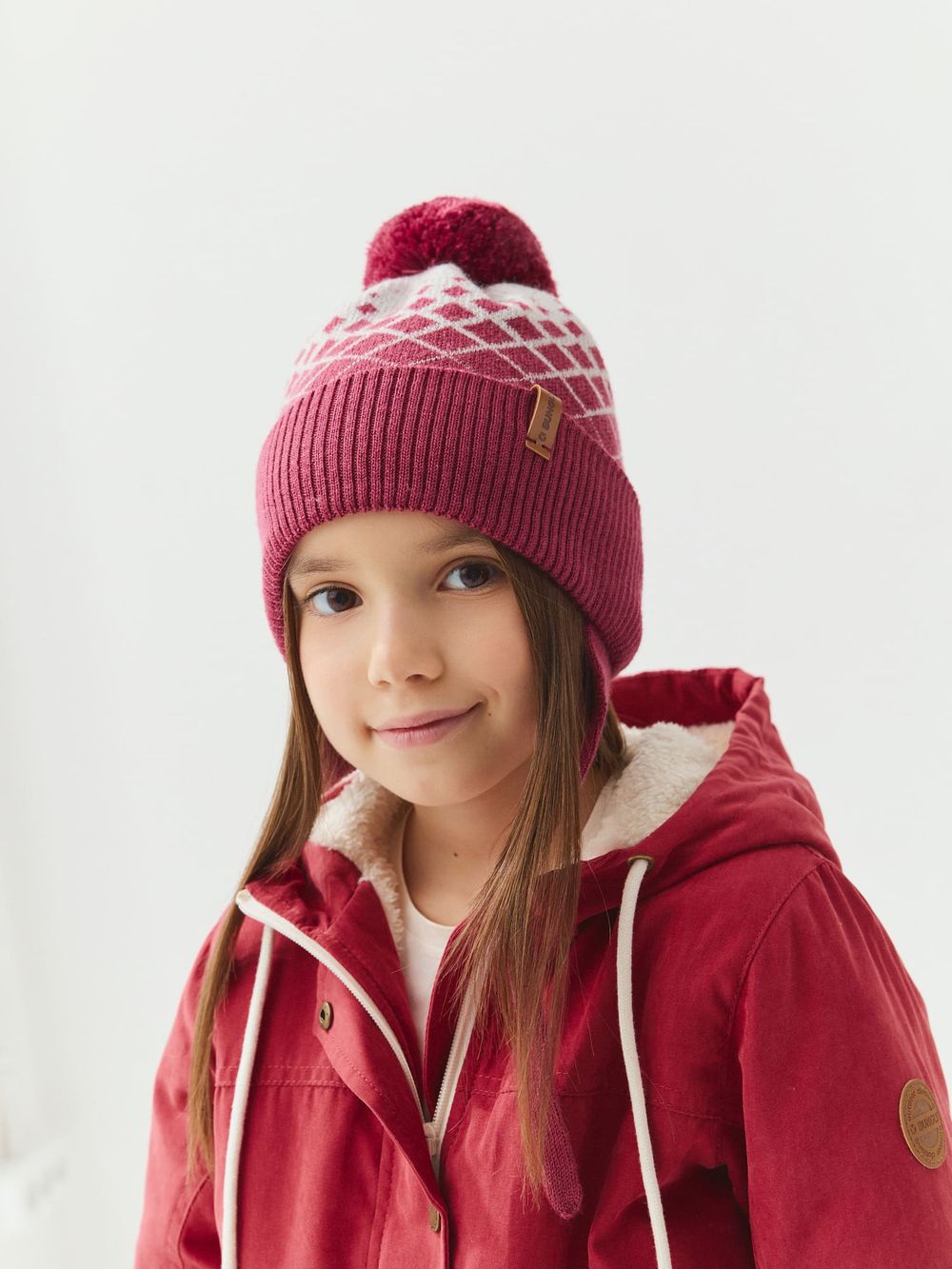 Шапка из смесовой шерсти "Ромбы фуксия"