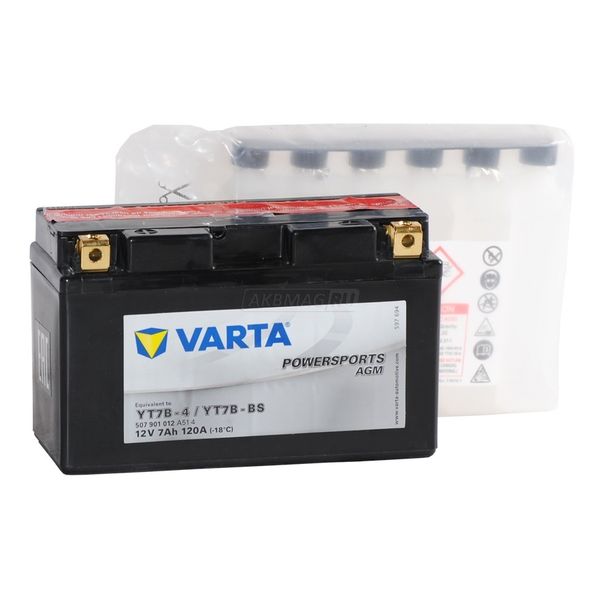 Аккумулятор для мототехники VARTA Powersports AGM YT7B-BS 120 А прям. пол. 7 Ач (507 901 012)