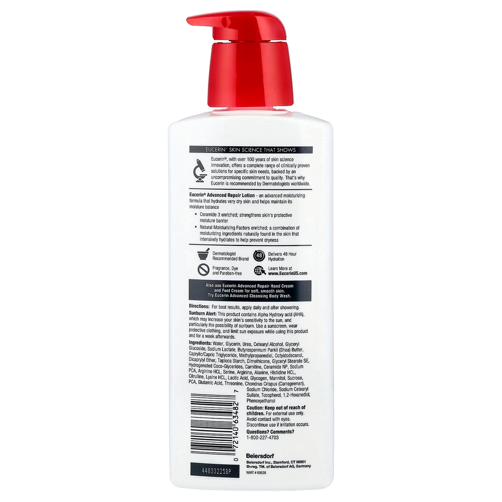 Eucerin, улучшенный восстанавливающий лосьон, без запаха, 500 мл (16,9 жидких унций)