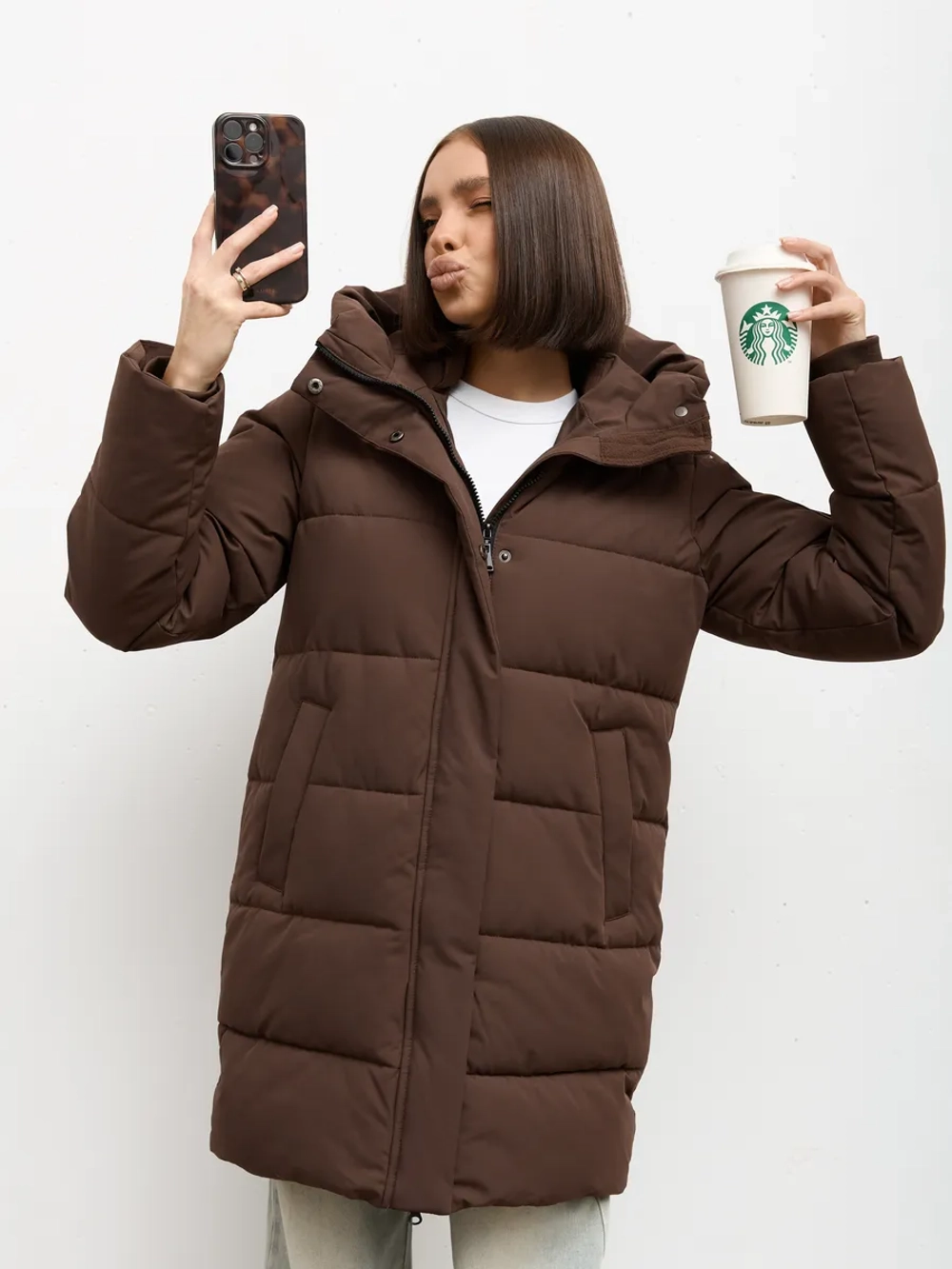 Куртка зимняя удлиненная с капюшоном