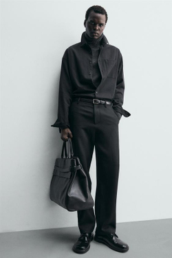 ZARA ПРЯМЫЕ БРЮКИ ИЗ 100% ШЕРСТИ, ЧЕРНЫЙ