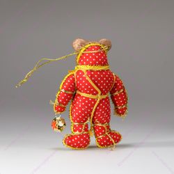 Ёлочная игрушка Медвежонок двухцветный с бубенчиком