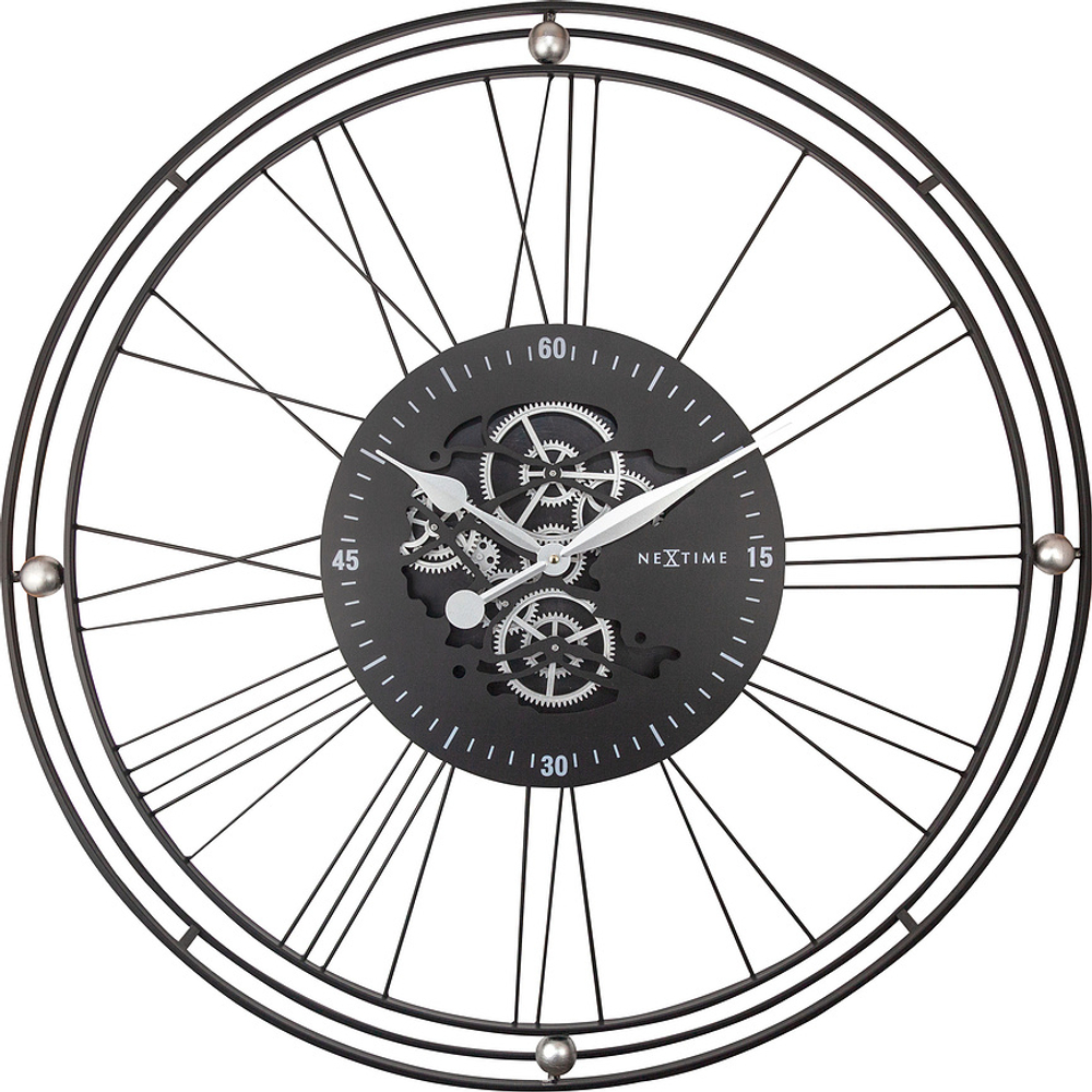 Настенные часы NeXtime Roman Gear Clock, металл, 90,5 см, чёрные