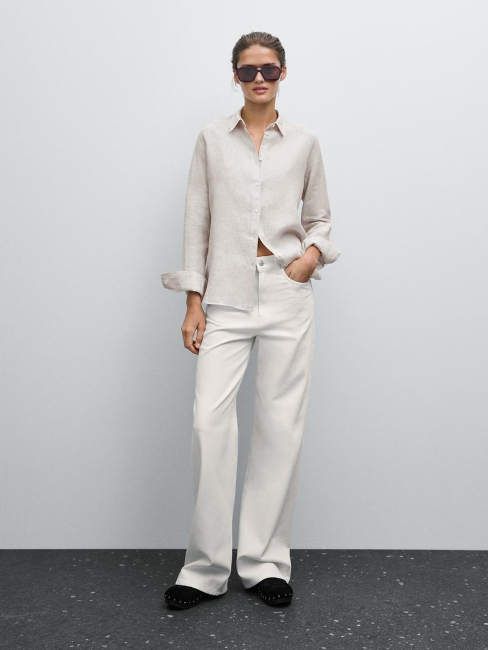 Massimo Dutti Рубашка из струящегося льна в тонкую полоску, коричневый