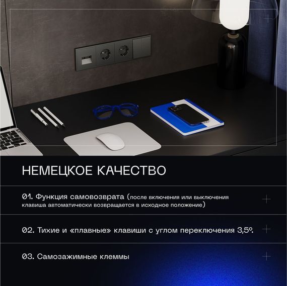 Выключатель с самовозвратом встраиваемый Voltum S70 двухклавишный 10А, (титан) VLS020606