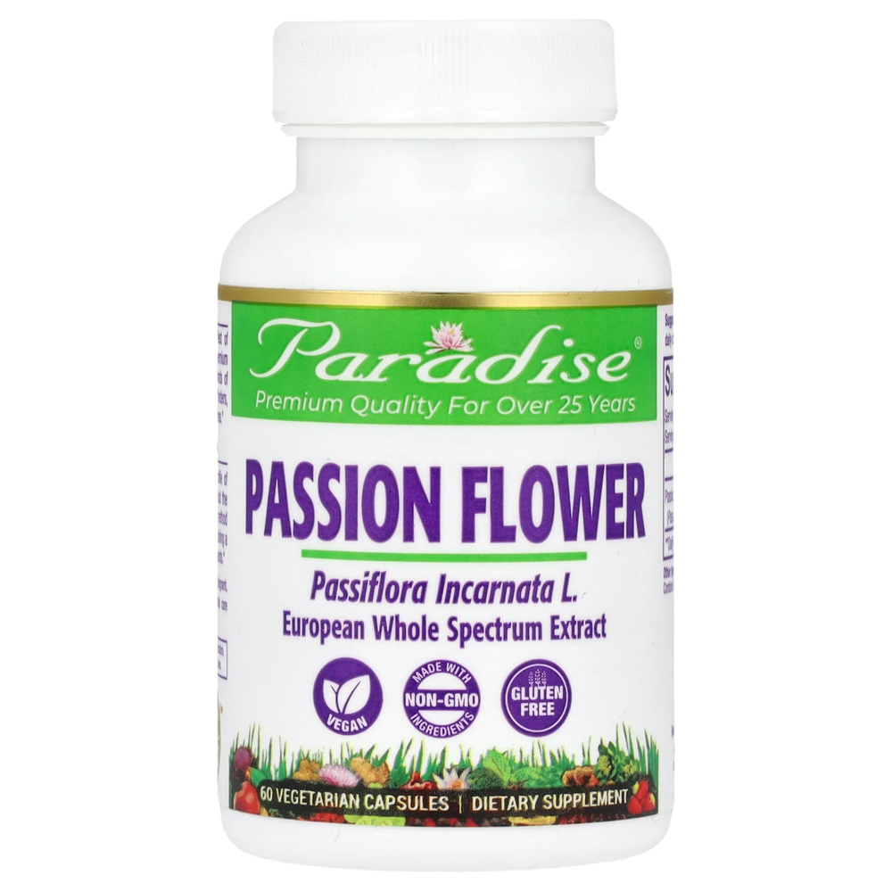 Paradise Herbs, Passion Flower, 60 вегетарианских капсул (250 мг на капсулу)