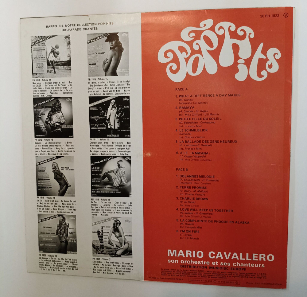Винтажная виниловая пластинка LP Mario Cavallero Son Orchestre Et Ses Chanteurs Hit Parade Chante Vol. 22 (France 1975)