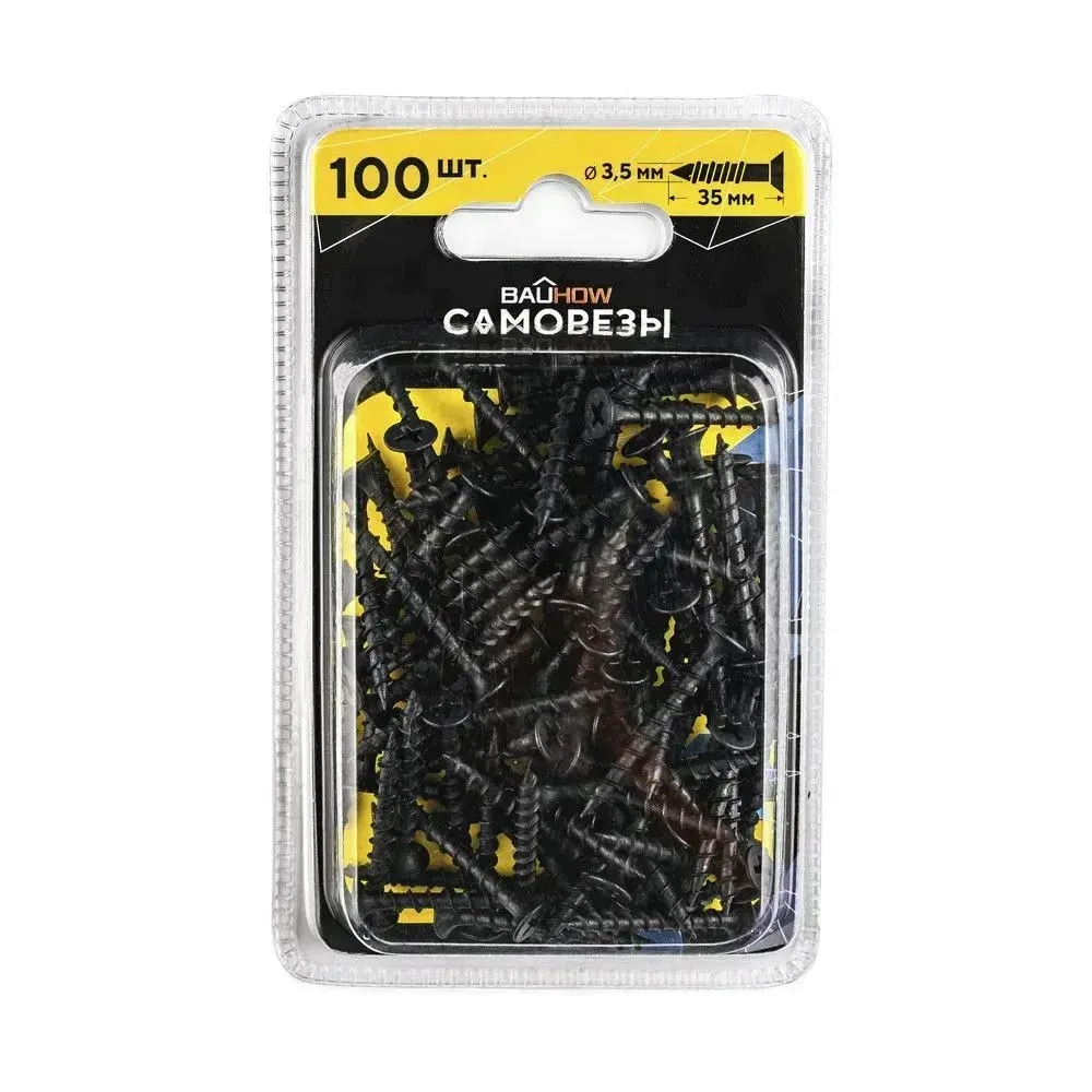 Саморез 3,5x35 по дереву для гипсокартона BAUHOW 100шт в блистере