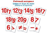Набор счетного материала 20 кар. 48х55мм. "Цифры от 10 до 20, знаки" (Сфера)