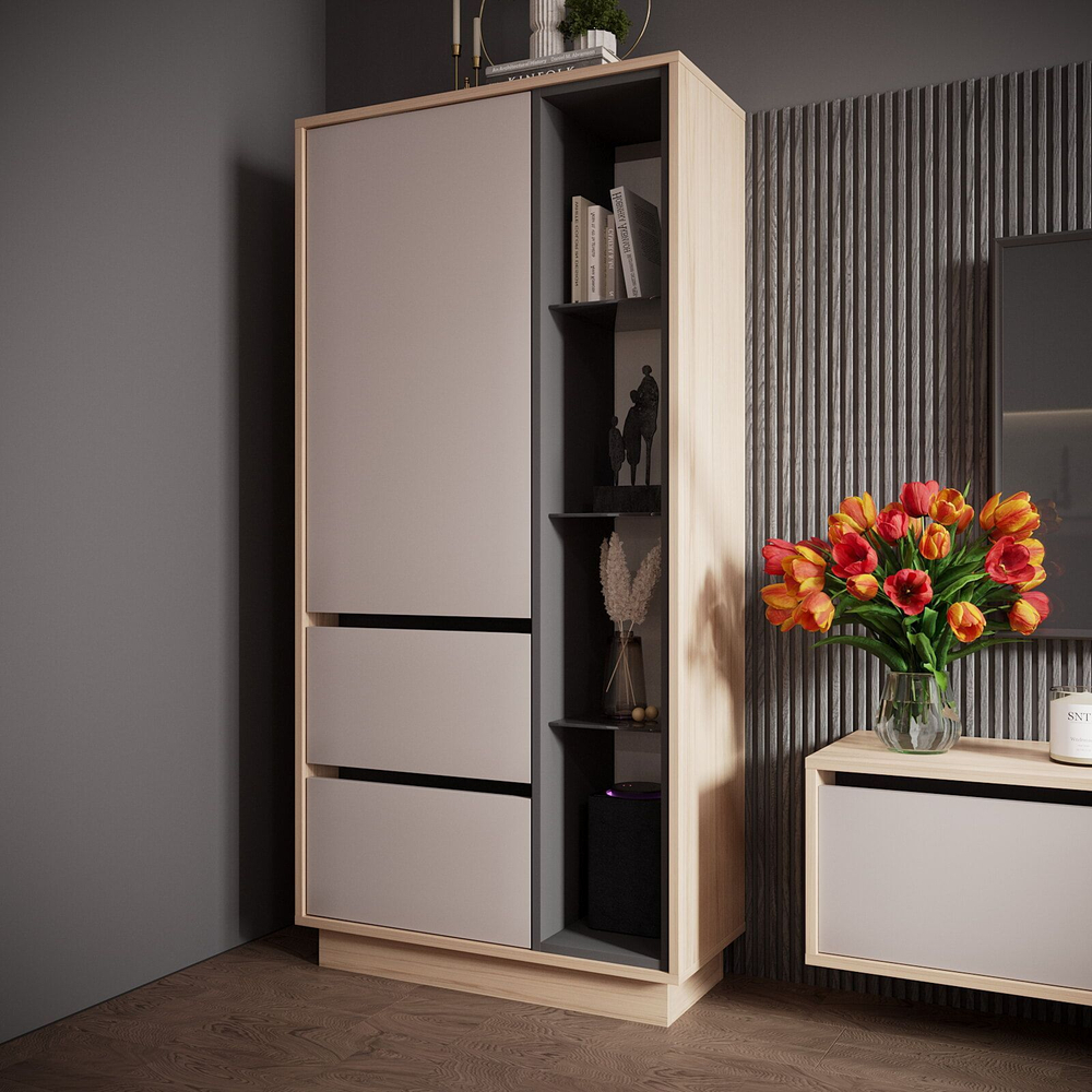 Модульная стенка в гостиную со шкафом Туя светлая/Кашемир Рэя 29х32х150 см