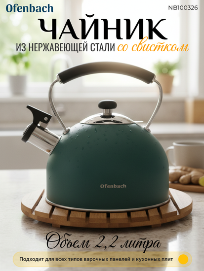 Чайник 2,2 л. из нержавеющей стали со свистком Ofenbach NB 100326