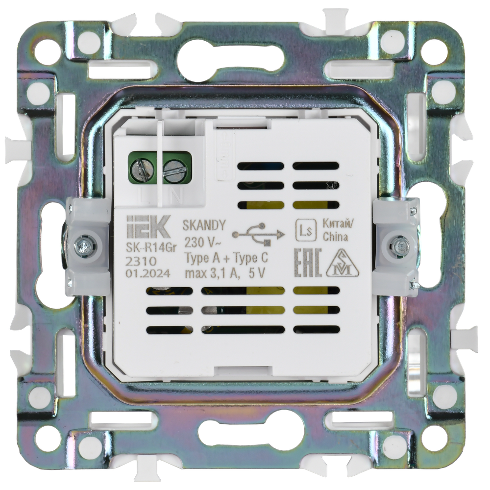 SKANDY Розетка USB A+C 3,1А SK-R14Gr серый IEK