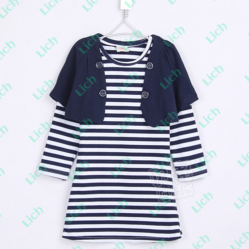 Платье детское в полоску с однотонной пелериной