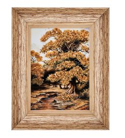 AMB-01/79 Картина «Ручей в золотом плену» (с янтарной крошкой) пласт.рамка 33х42см