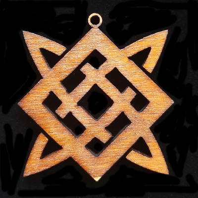 Оберег славянский из дерева Квадрат Сварога (Звезда Руси). Цвет Мокко. Материал береза. Диаметр 5 см. Шнурок 50 см