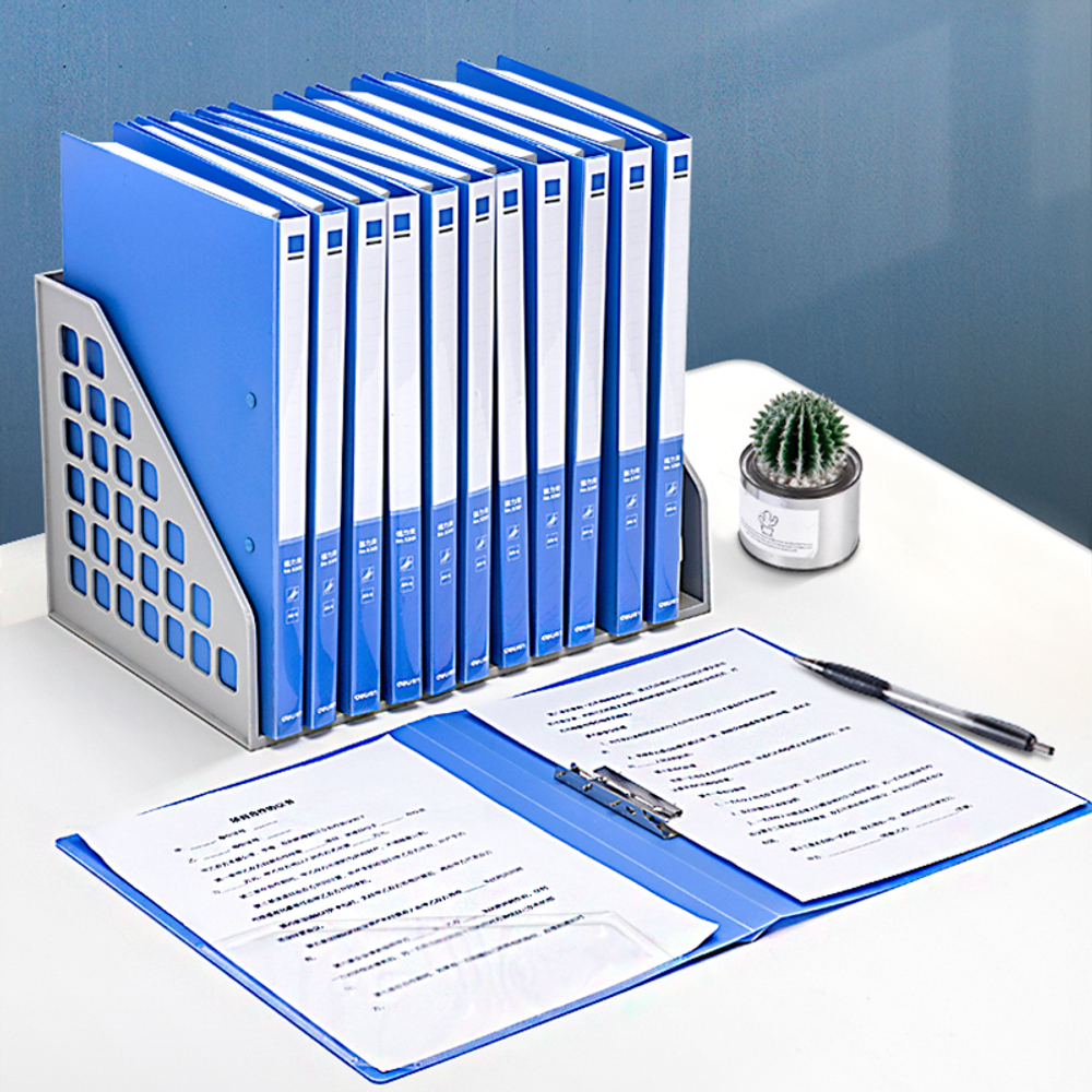 Папка с зажимом DELI, A4, 15 мм, 700 мкм, внутренний и торцевой карман, синяя