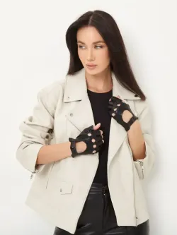 Перчатки без пальцев короткие кожаные