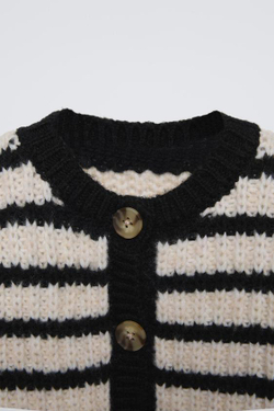 ZARA КАРДИГАН В ПОЛОСКУ, ЭКРЮ/ЧЕРНЫЙ