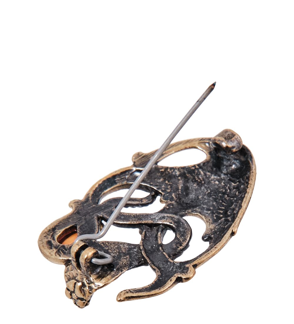 AM-4006 Брошь «Маска Змея» (латунь, янтарь)