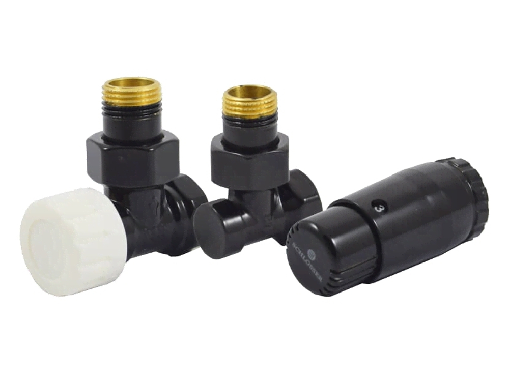 Комплект узла нижнего подкл SCHLOSSER угловой STANDARD MINI 1/2quot; (Ral 9005) с термоголовкой MINI DIAMANT М30х1,5