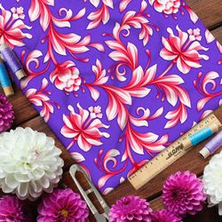 Ткань дюспо розовая королевский узор на фиолетовом фоне