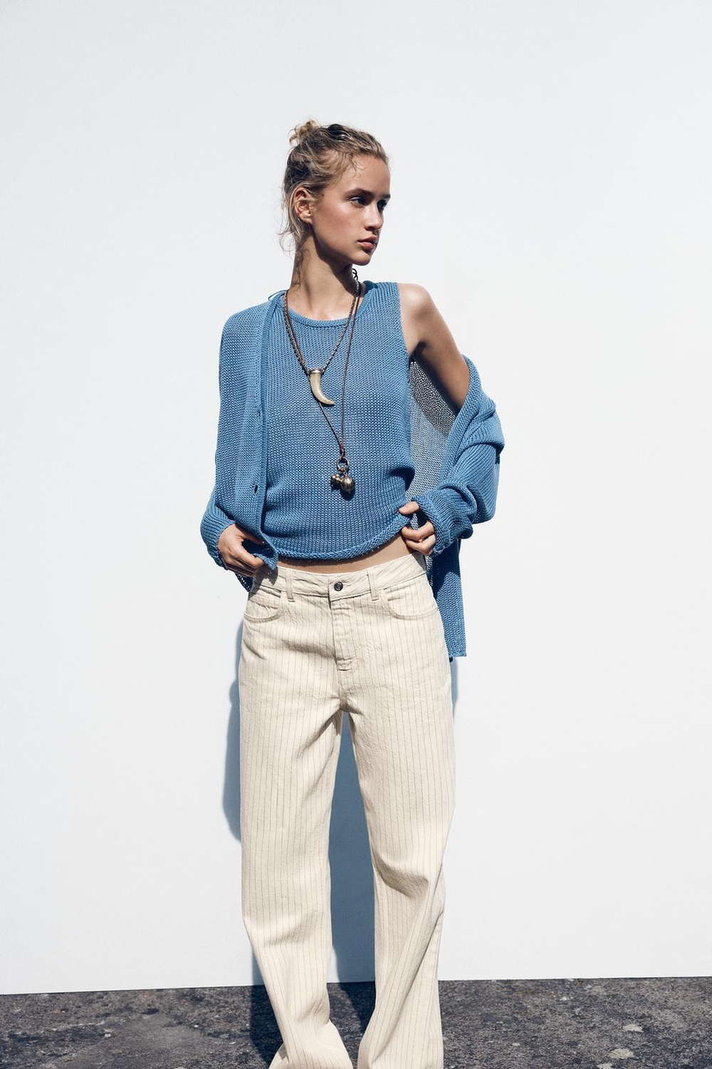 ZARA КАРДИГАН ИЗ 100% ХЛОПКА, СИНИЙ