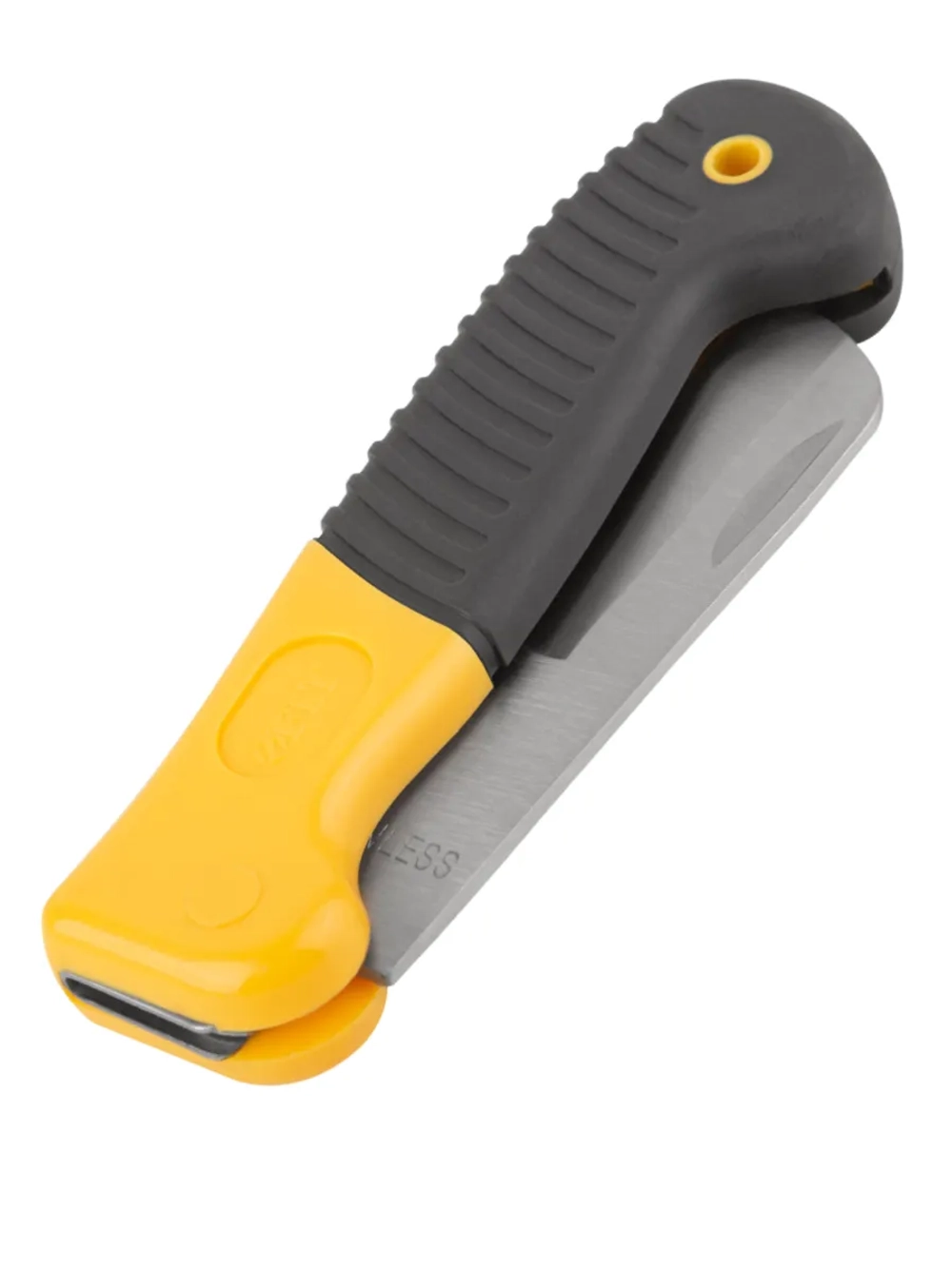 Складной нож электрика FIT Профи нержавеющий, прямое лезвие 80 мм, прорезиненная ручка 10526