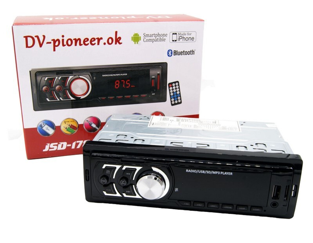 Автомагнитола DV-Pionir DV-1781, Bluetooth , usb, micro, aux, fm, пульт