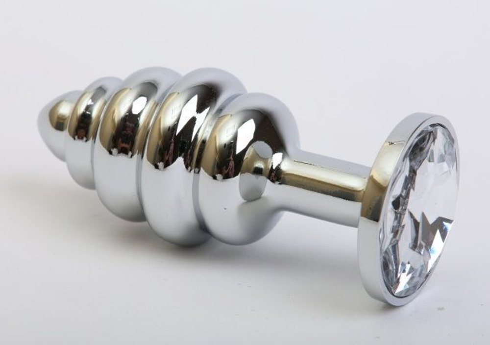 Фигурная анальная пробка с прозрачным стразом - 7,3 см. (Цвет: прозрачный)