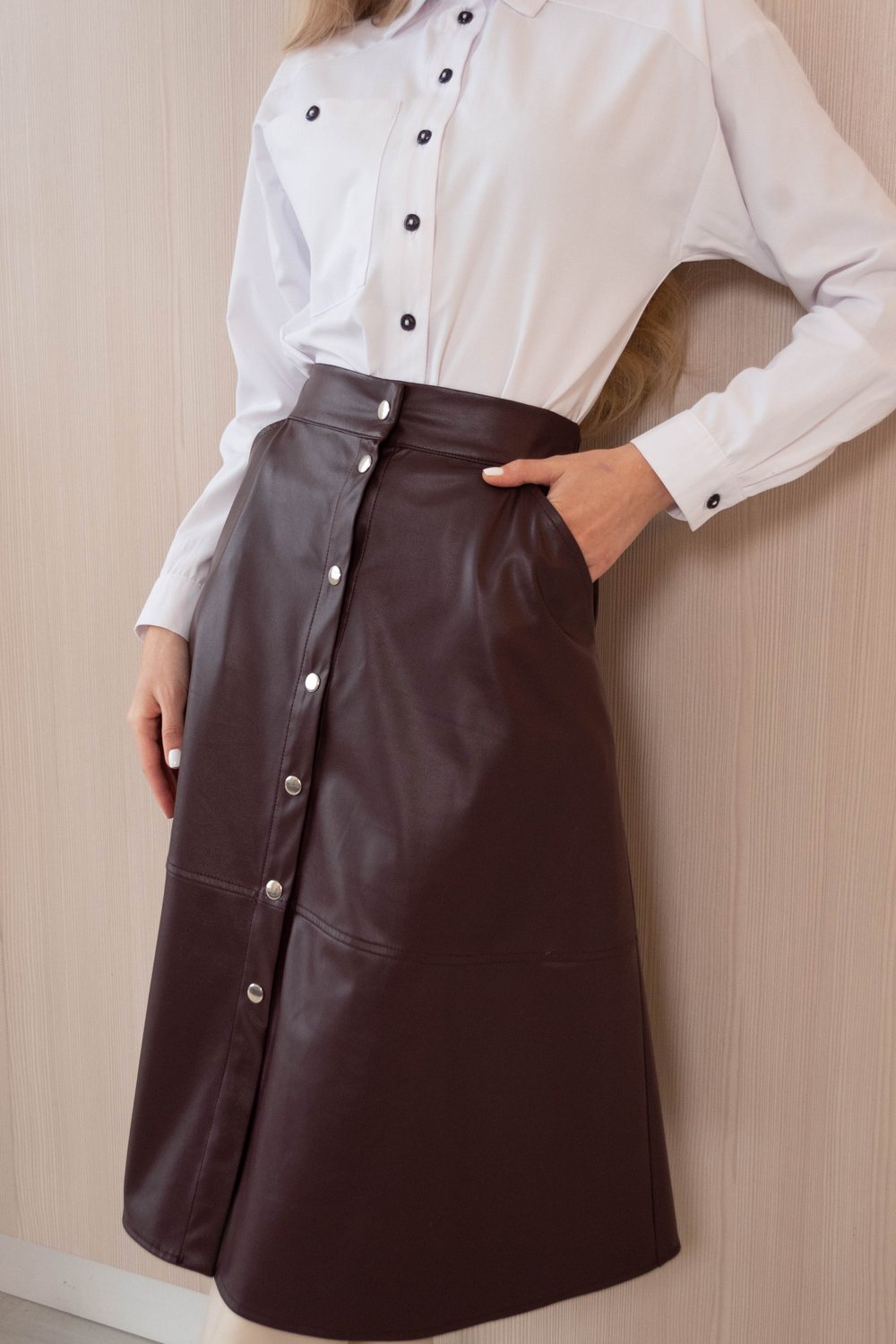 Юбка бордовая из экокожи