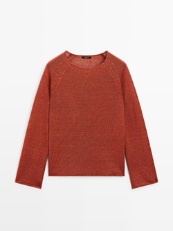 Massimo Dutti Свитер из льняного трикотажа с круглым вырезом, жженый