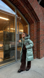 MIDI пуховик с объемным капюшоном, Green Iceberg🍃🍃🍃