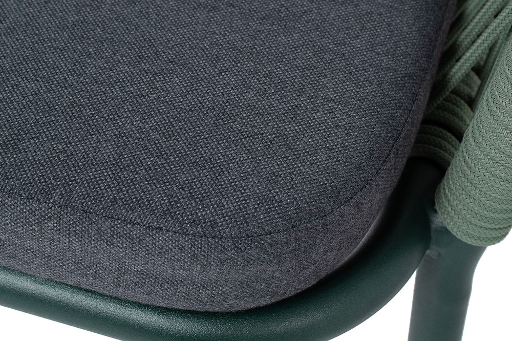 "Марсель" стул плетеный из роупа, каркас алюминий RAL6036 муар, роуп зеленый (4204) круглый tex, ткань темно-серая 027