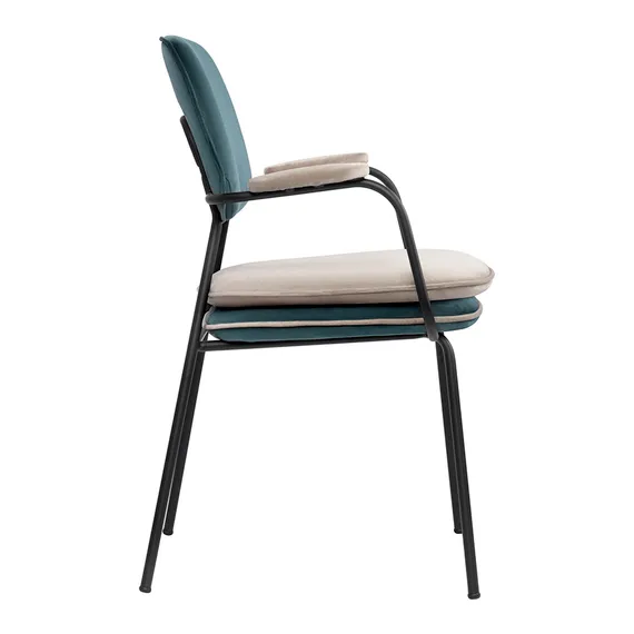 Стул с подлокотниками и контрастным кантом pea, велюр, сине-зеленый/бежевый