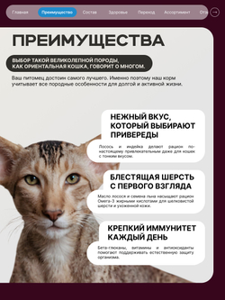 Корм сухой для взрослых кошек породы Ориентальная кошка, с лососем, 5 кг, QUATTRO