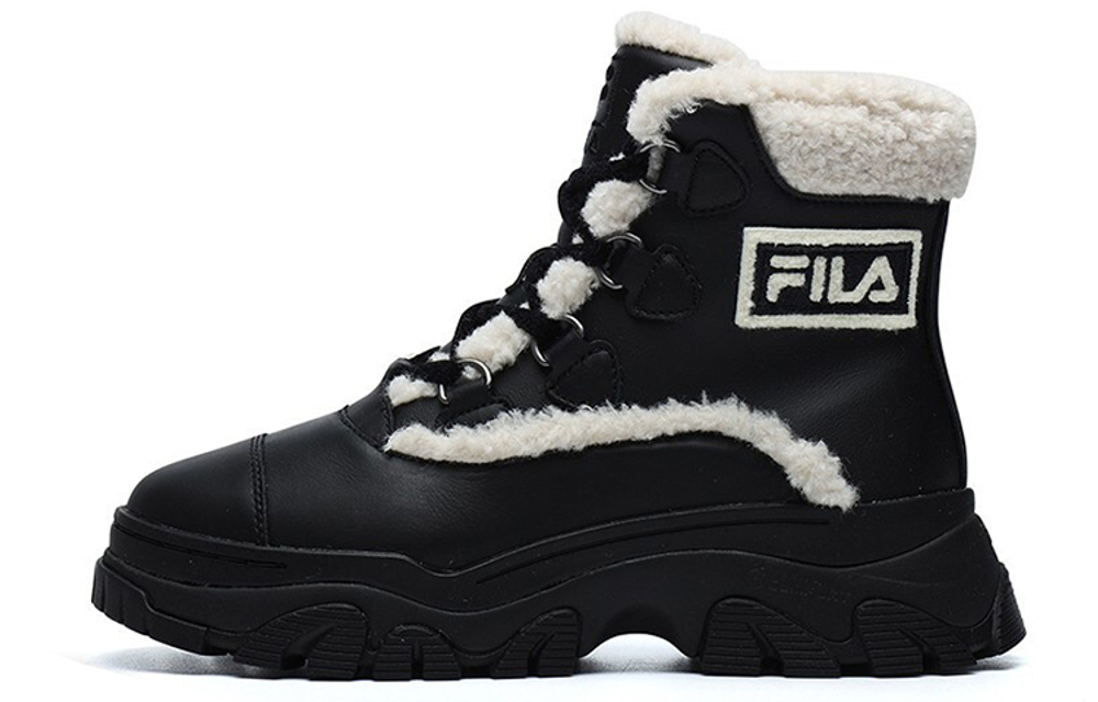 FILA Fila two-layer cowhide cowhide anti-velvet warm and wear-resistant wrapping thick-soled plush short-tube snow boots women's black