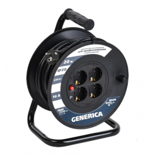 Удлинитель на катушке с термозащитой Generica 4 места 20 м 3х1,5 мм2