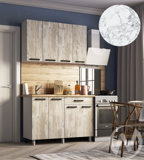Кухня Элиана 1.2м (корпус белый/дуб юкон) 38мм мрамор итальянский