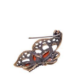 AM-3820 Брошь «Бабочка Золотая» (латунь, янтарь)
