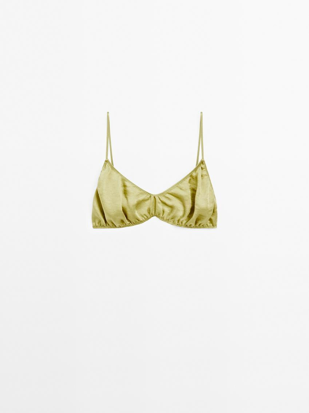 Massimo Dutti Атласный треугольный бюстгальтер - Studio, бутылочно-зеленый