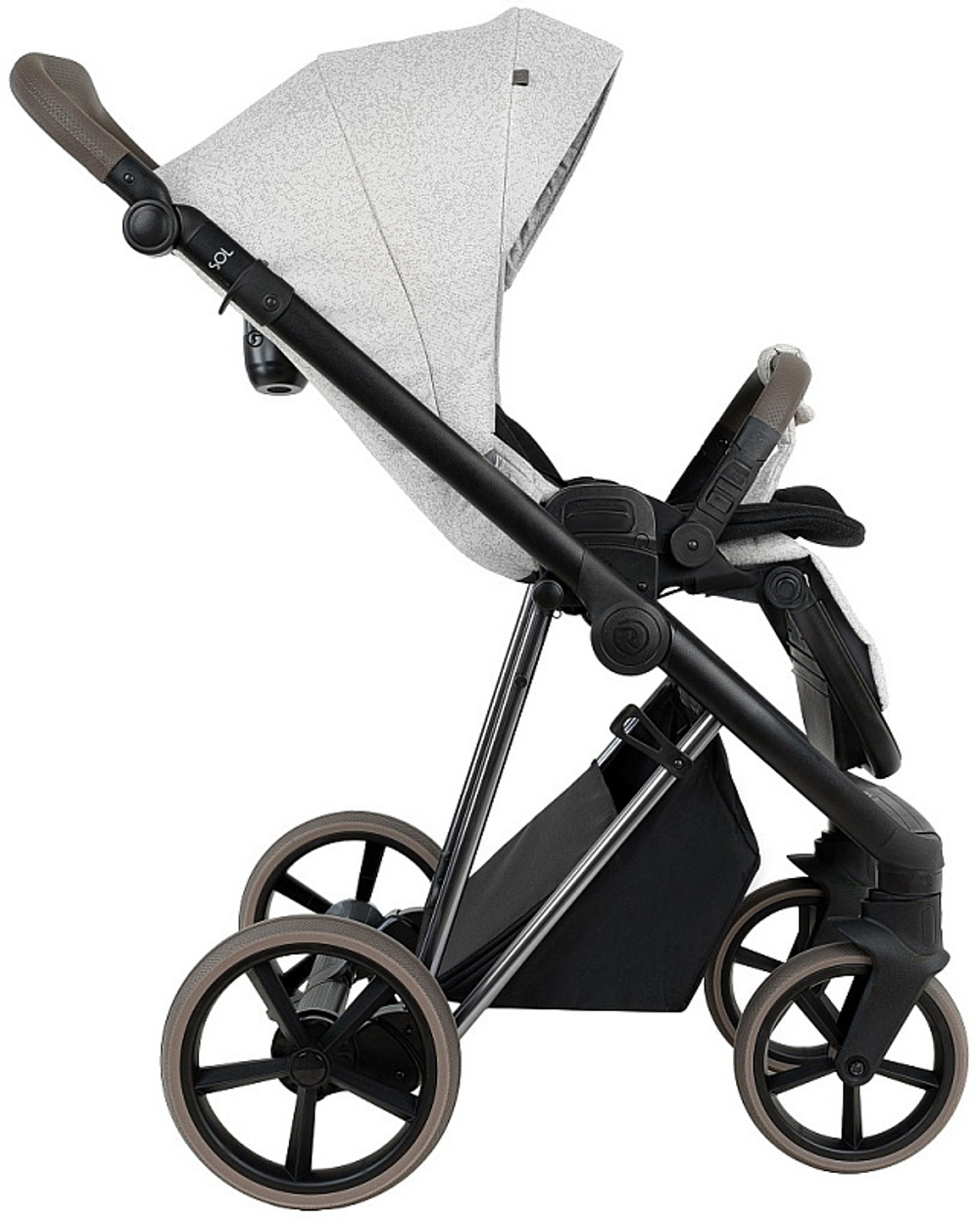 Детская коляска Roan Sol Vintage Luxury 2.0 2 в 1 PIX/50/L Pixel/Light/Black/руч.Cappuccino