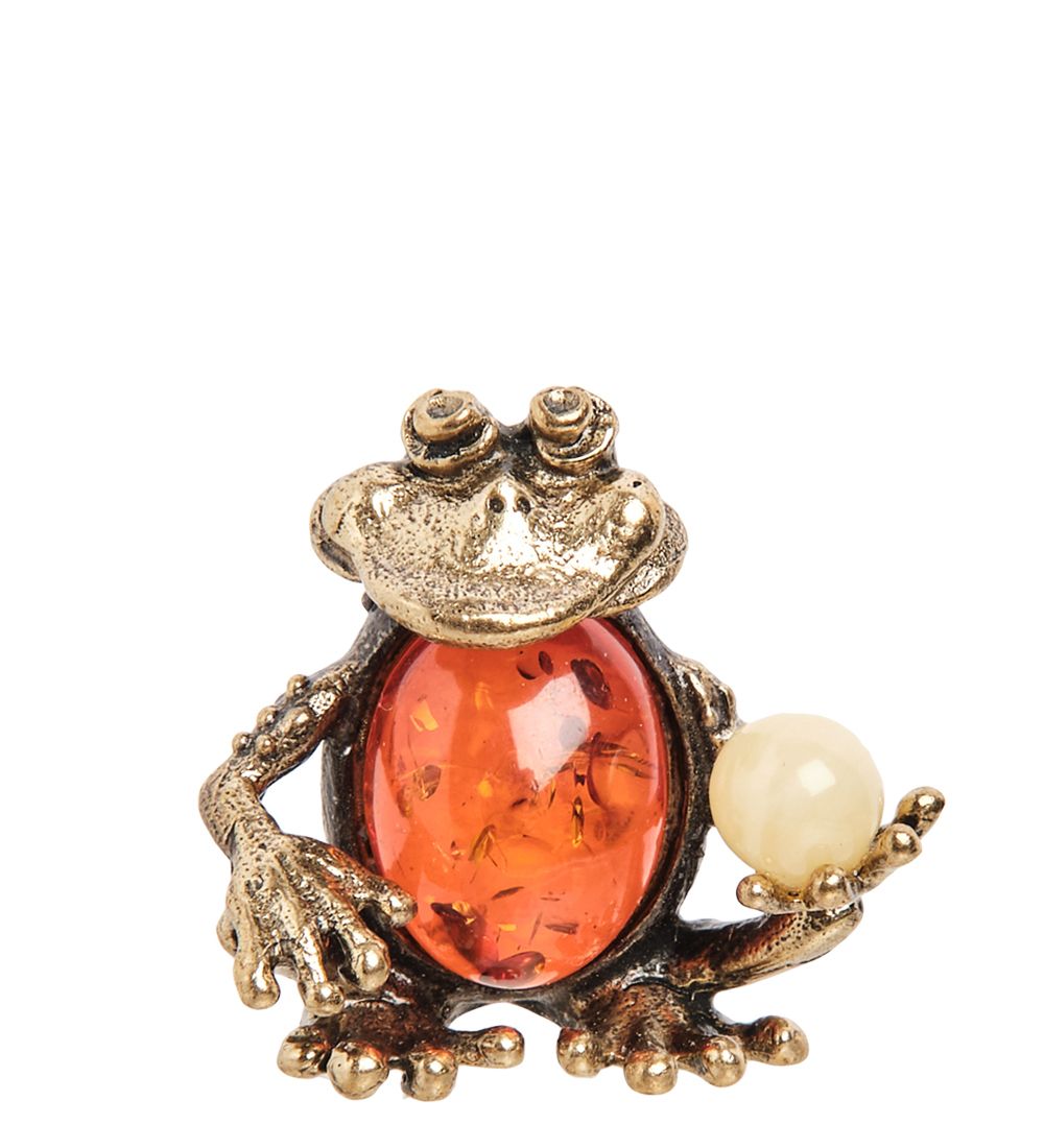 AM- 430 Фигурка «Лягушка с шаром» (латунь, янтарь)