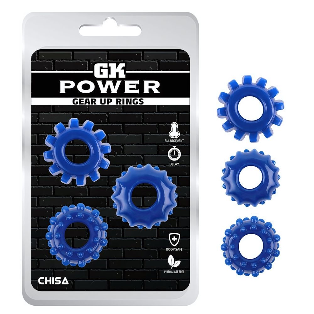 Набор эрекционных колец Gear Up Rings, синий (Цвет: синий)