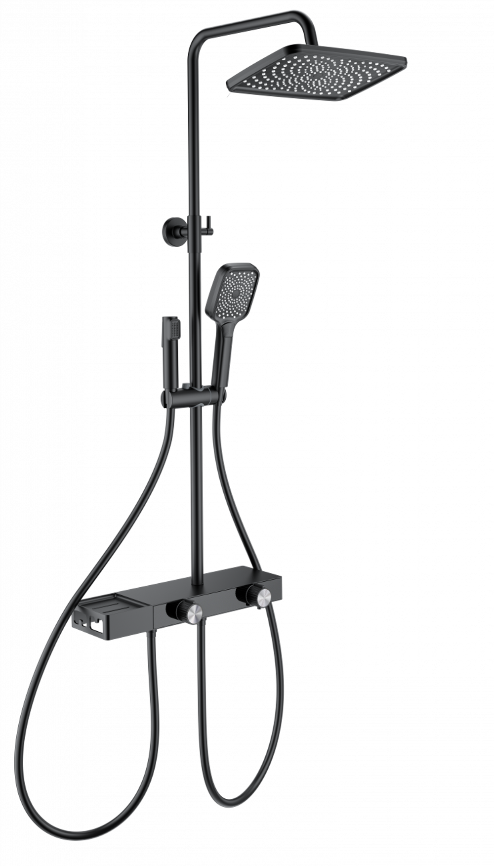 Душевая система с техническим душем WONZON & WOGHAND Shelf, Черный матовый (WW-B4161-MB)