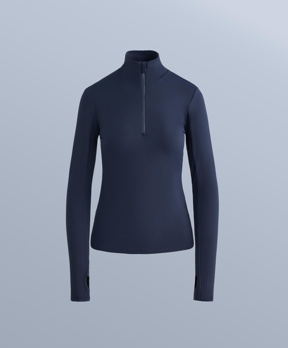 Oysho Термофутболка с застёжкой-молнией на половину длины, синий