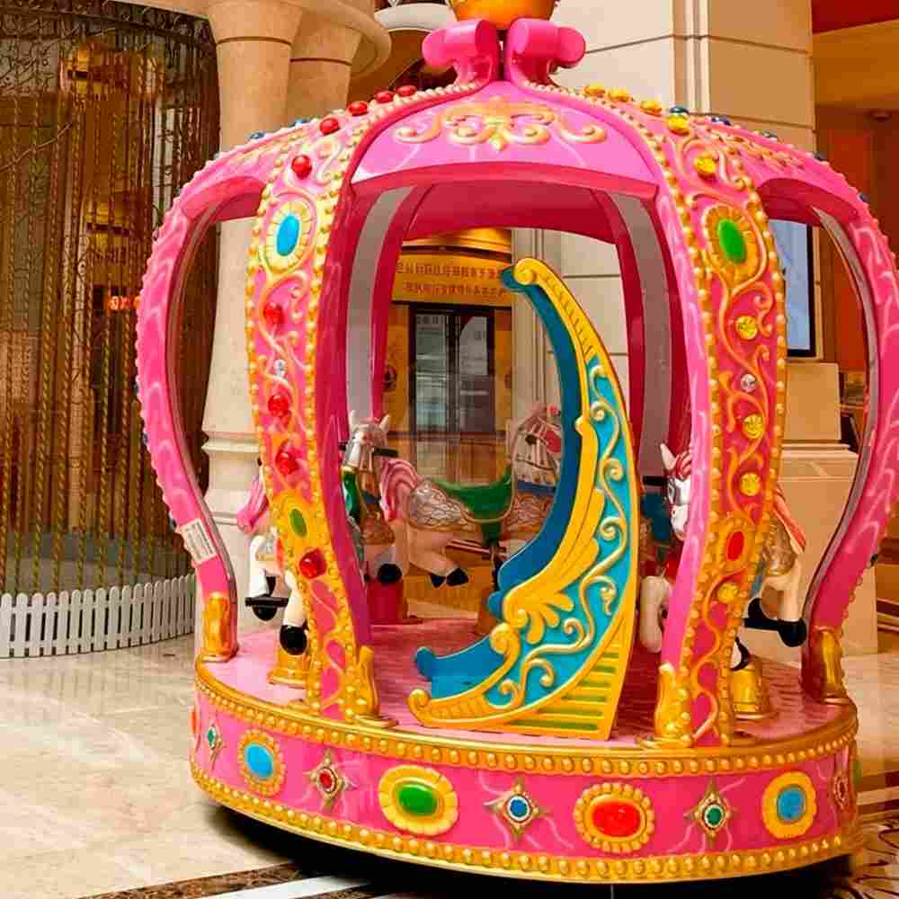 Детская электрическая карусель «Корона Принцессы» розовая, 6 мест