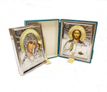 Складень двойной в футляре "Пресвятая Богородица Казанская-Спаситель"11х13 пластмасса
