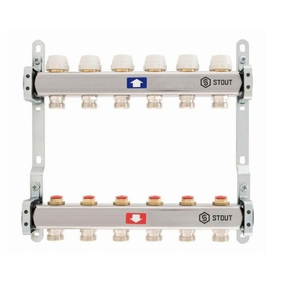 Коллекторная группа STOUT - 1" на 3 контура 3/4" (нерж.сталь, с вентилями)
