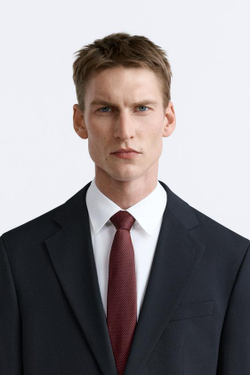 ZARA ГАЛСТУК ИЗ 100% ШЕЛКА С РЕЛЬЕФНЫМ УЗОРОМ, КРАСНЫЙ