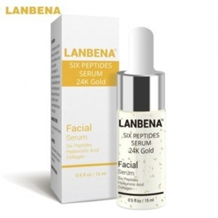 Сыворотка Lanbena Антивозрастной с 6-ю пептидами и 24-каратным золотом Six Peptides Serum 24K Gold, 15 мл
